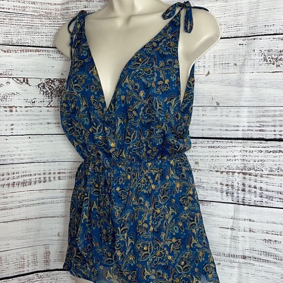 Honey Belle Romper Womens Small Sleeveless deep v plunge paisley print - Picture 6 of 13